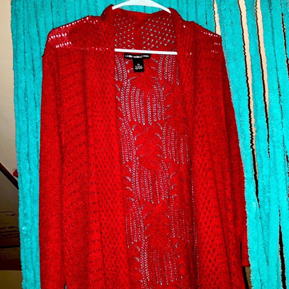 Lauren Michelle woman size 2x red sweater cardigan long open front